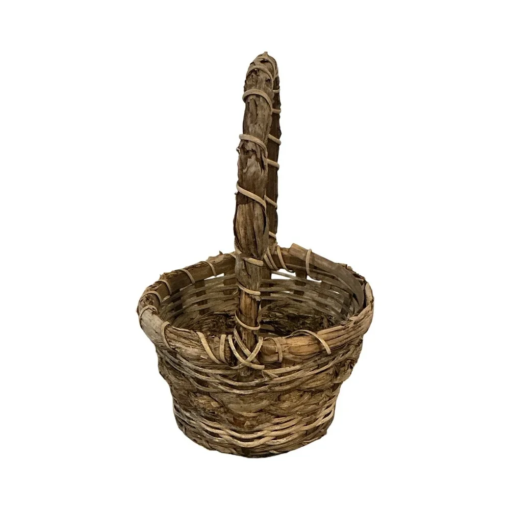 Rustic Handcrafted‎ Twig and Grapevine Gathering Basket Brown 7x10.5x4 Small